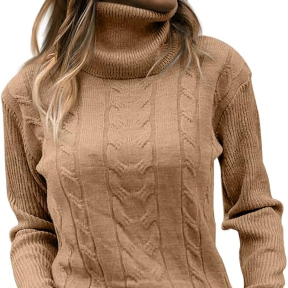 Womens' Turtleneck Long Sleeve Cable Knit Sweater
